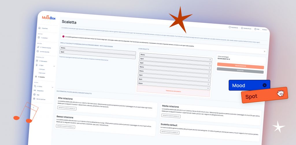 Mockup nuova piattaforma My MoosBox sezione scaletta